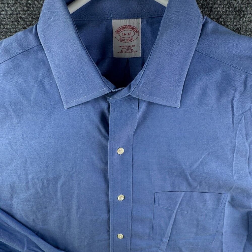 Brooks Brothers Cotton Long Sleeve Button Up Shirt 16 32 Blue Traditional Fit